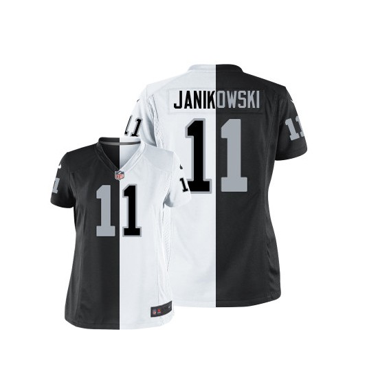 انفرتر Nike Oakland Raiders #11 Sebastian Janikowski Black/White Two Tone Womens Jersey شيشيه