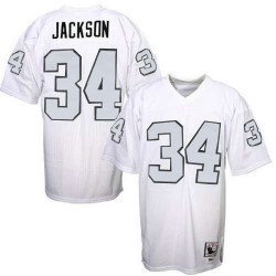 Mitchell and Ness Men's Authentic White/Silver No. Throwback Jersey Oakland Raiders Bo Jackson 34