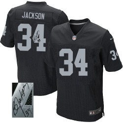 Nike Men's Elite Black Autographed Home Jersey Oakland Raiders Bo Jackson 34
