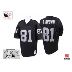 Mitchell and Ness Men's Authentic Black Autographed Home Throwback Jersey Oakland Raiders Tim Brown 81