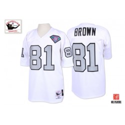 Mitchell and Ness Men's Authentic White/Silver No. 1994 Throwback 75th Patch Jersey Oakland Raiders Tim Brown 81