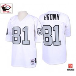 Mitchell and Ness Men's Authentic White/Silver No. Throwback Jersey Oakland Raiders Tim Brown 81