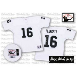 Mitchell and Ness Men's Authentic White Autographed Road Throwback Jersey Oakland Raiders Jim Plunkett 16