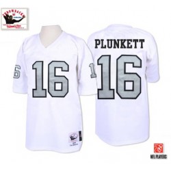 Mitchell and Ness Men's Authentic White/Silver No. Throwback Jersey Oakland Raiders Jim Plunkett 16