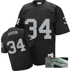 Mitchell and Ness Men's Authentic Black Autographed Home Throwback Jersey Oakland Raiders Bo Jackson 34